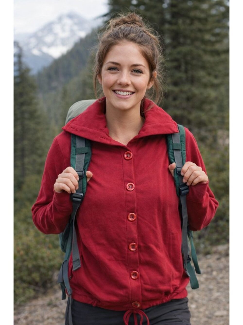 WinterSilks Red Cotton-Silk Button-Up Cardigan M Hiking Gorpcore Pink